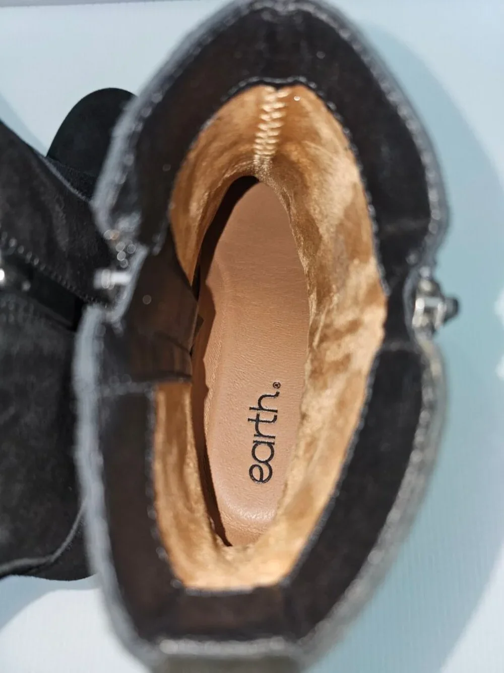 Earth Clinto Platform Wedge Ankle Booties Womens 9.5 Black Suede Comfort Boot